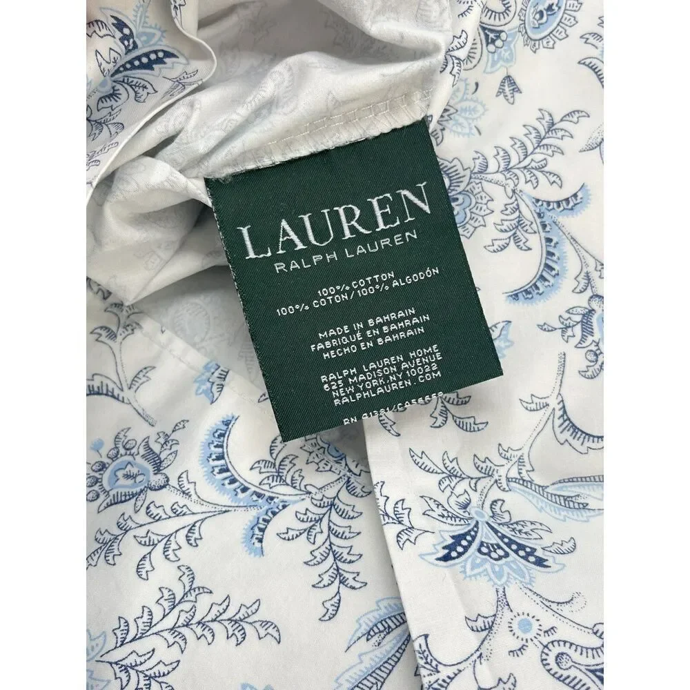Ralph Lauren Jacobean Floral Paisley Blue White Standard Pillow Sham Cotton